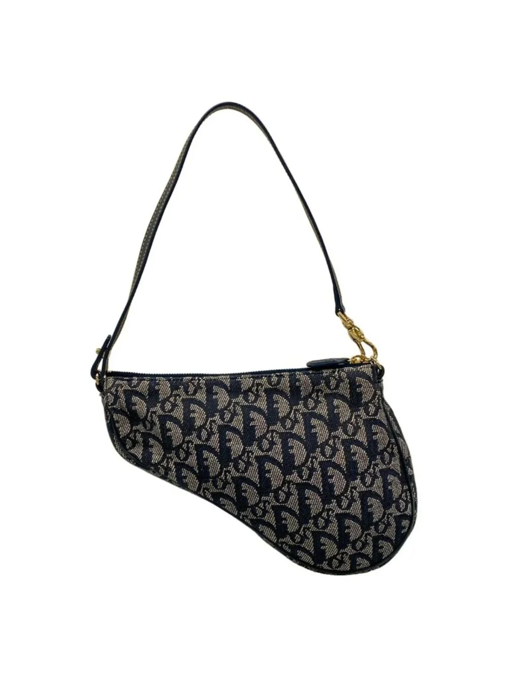 Dior Handbag Saddle Pouch Navy Ivory Leather